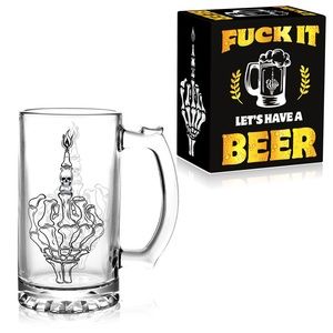 New in box Up yours,skeleton middle finger, beer mug 15 oz